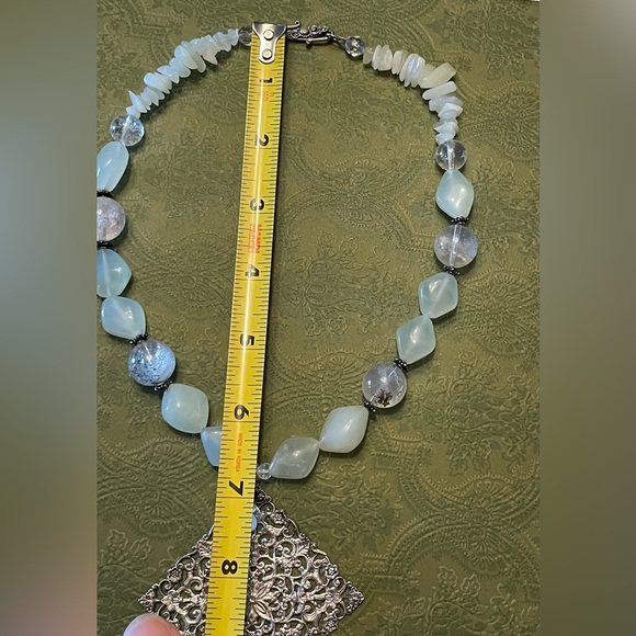 Semiprecious stone and sterling pendant statement necklace - Picture 7 of 7